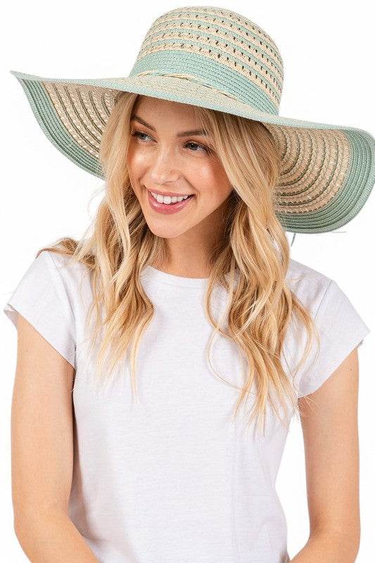 2 Tone Wide Brim Floppy Sun Hat
